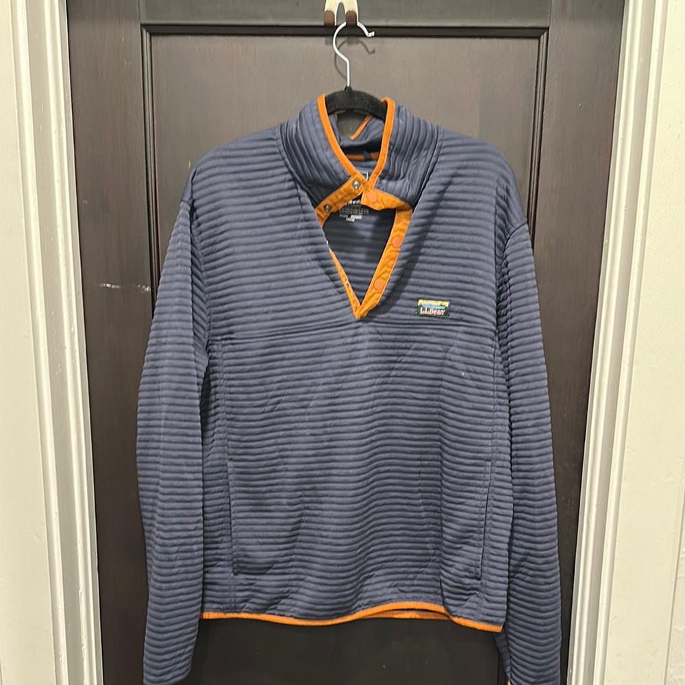 LL Bean Blue and Orange Quarter Zip Up Sweater